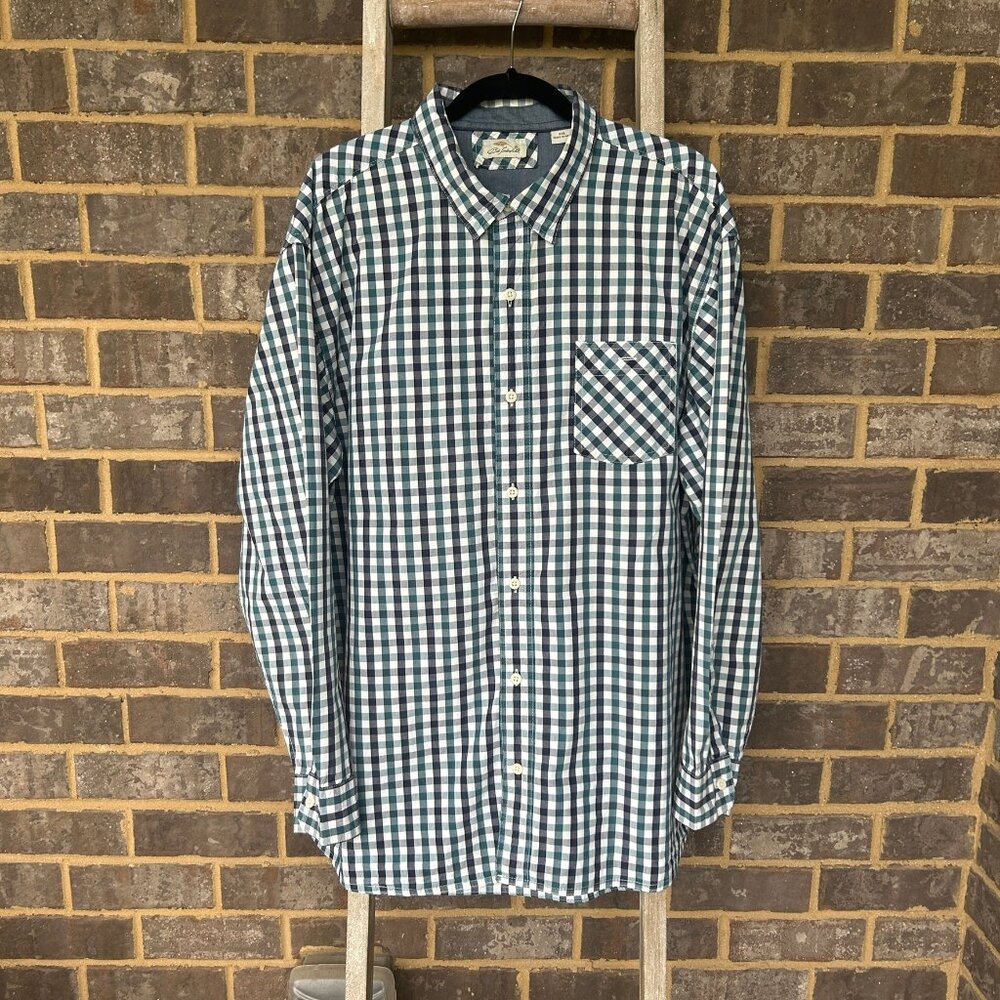 BOB TIMBERLAKE Men's Long Slv Casual Button Down Shirt navy and teal